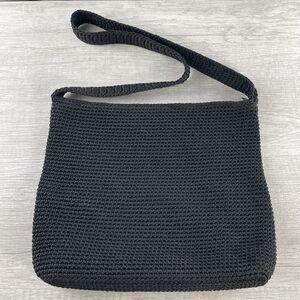 VTG The Sak Purse Black Shoulder Bag Crochet Knit Design 90's Boho Medium Y2K